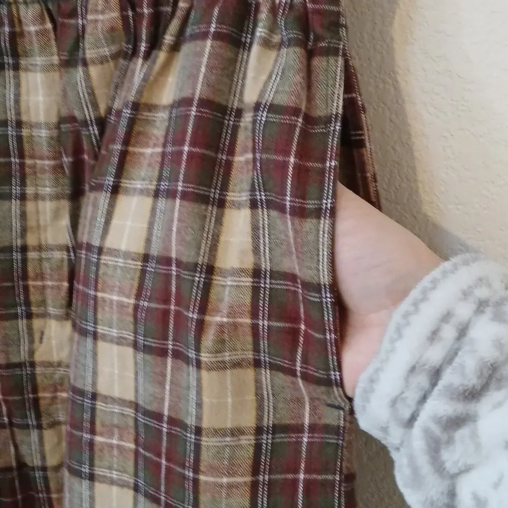 Basic Options Natural Choice Marroon Tan Plaid Loungwear Pajama Pants